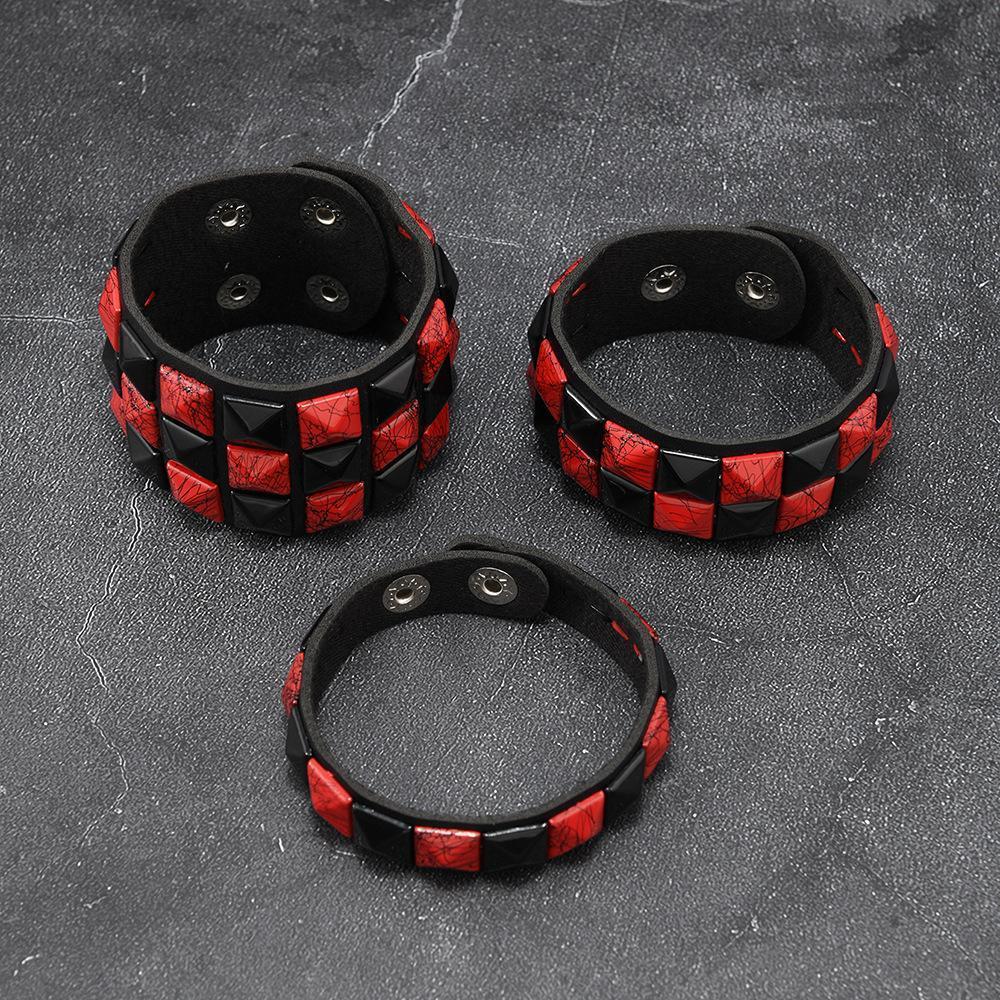 3Pcs/Set Fashion Contrasting Rivets Leather Wrist Friendship Big Wide Bracelet For Male Female Buckle Vintage Punk Jewelry