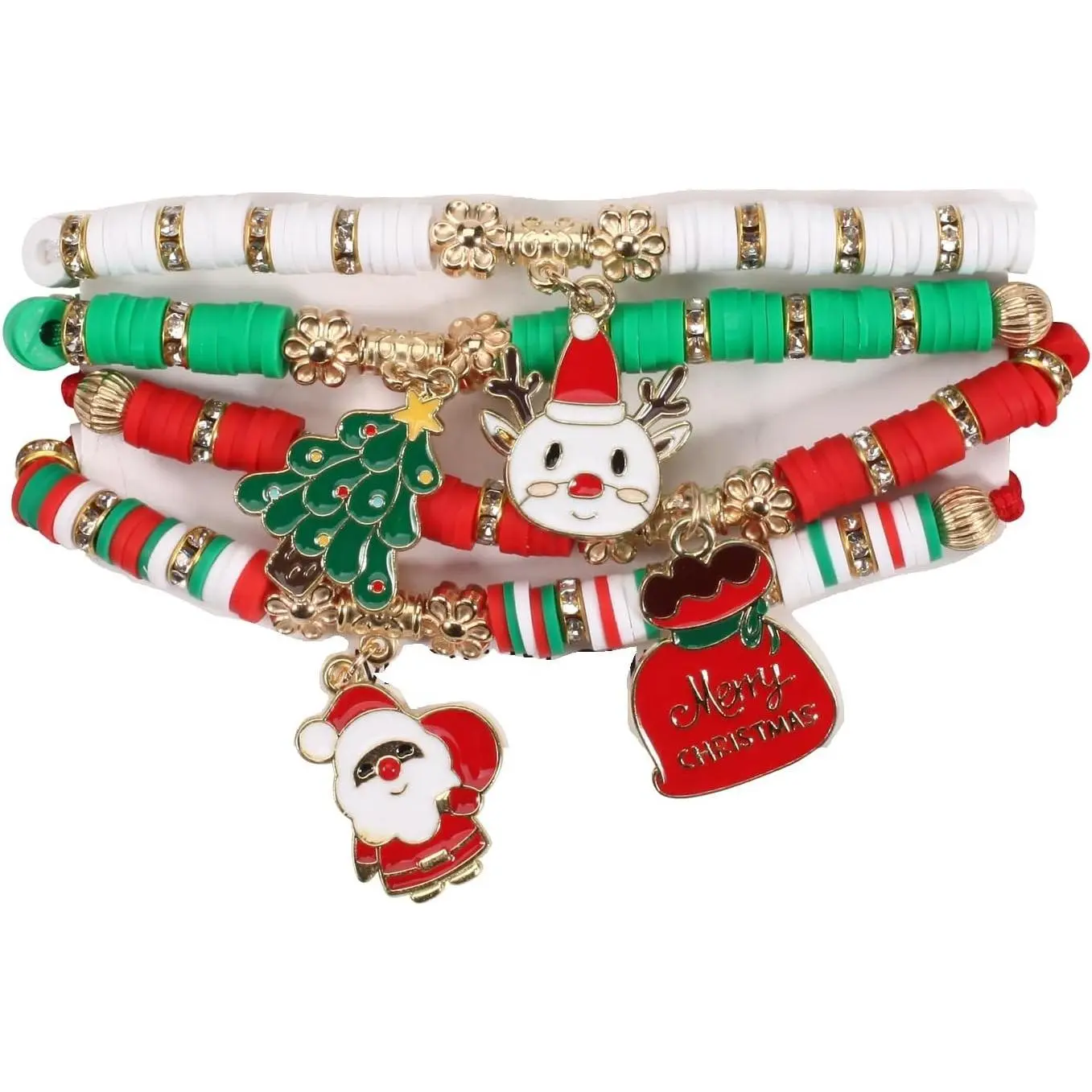 Christmas Bracelets Set for Women Xmas Preppy Clay Stretch  Beads Stackable Heishi Bracelet Christmas Tree Snowflake Santa Claus Jingle  Accessories Party Friendship