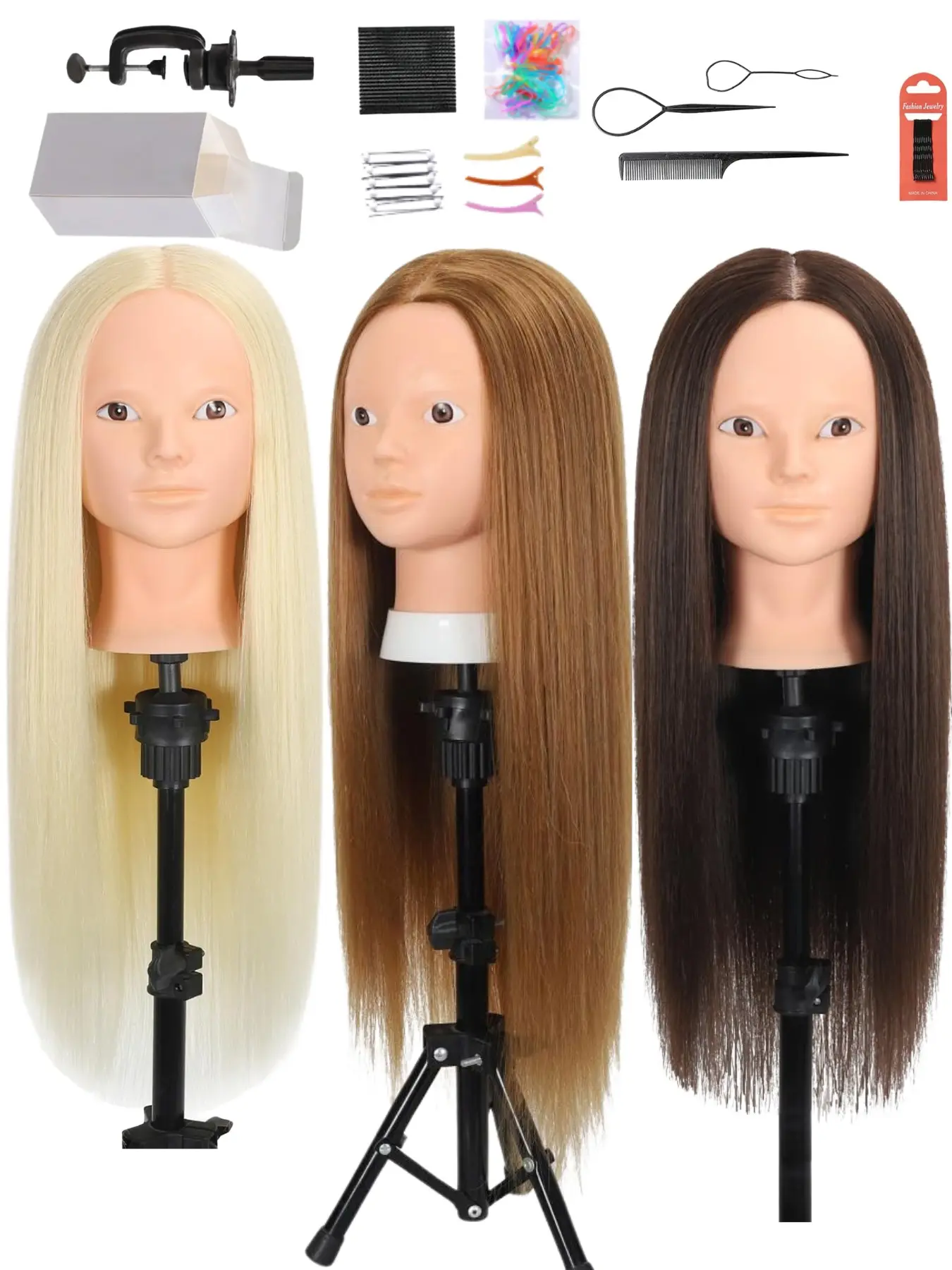 26Inch 80% Human Hair Mannequin Head for Women, Makeup Practice Doll Head with Long Hair Wig Styling Training Kit, Versatile Training, Cosmetology Training Head with Clamp Stand, Hairdressing Practice Model for Braiding, Cutting, Coloring, Salon Use