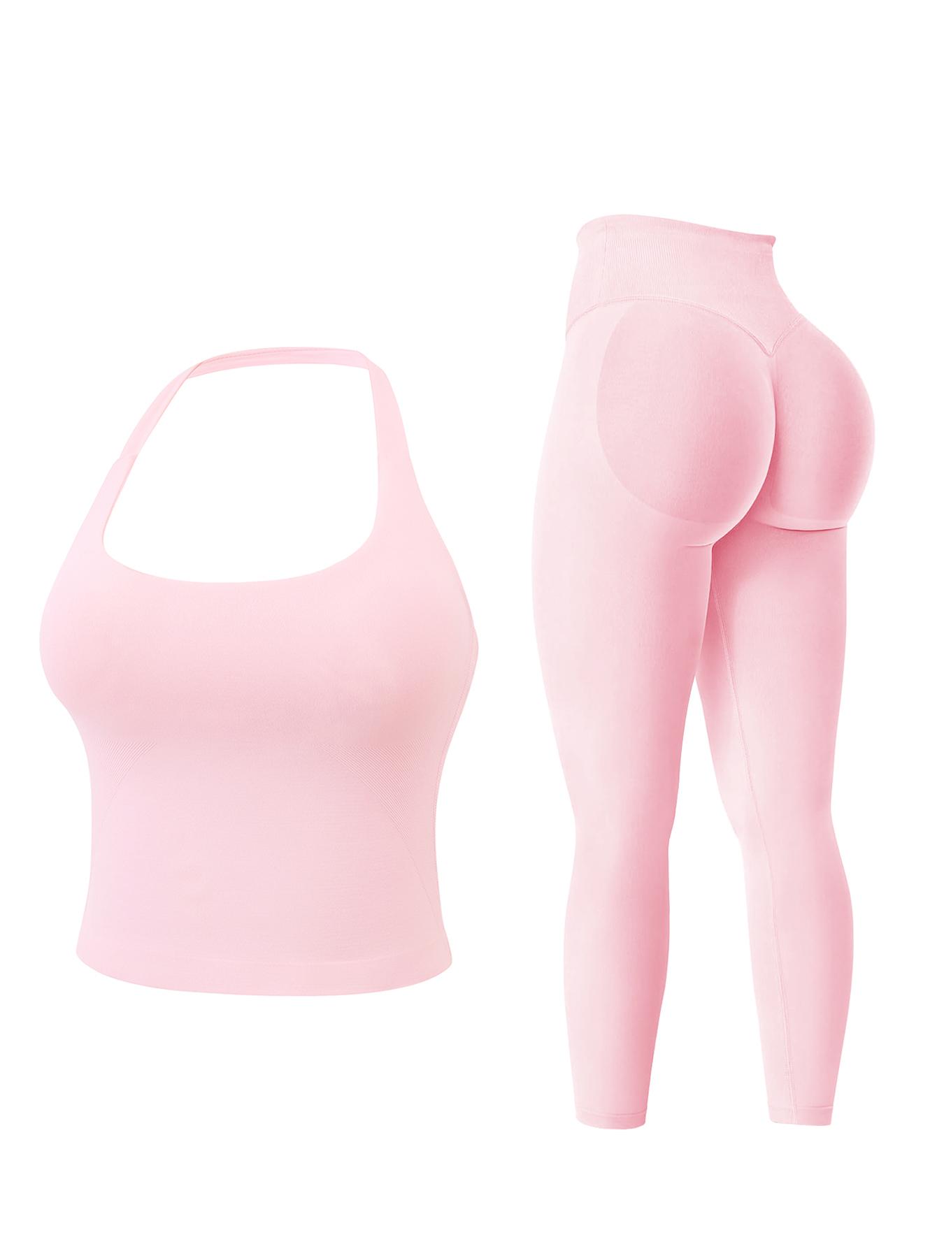 Two-Piece Set Women's Solid Seamless Crop Tank Top & High Waist Leggings Tracksuit Set Gym Sets, Sporty Casual Breathable Comfortable Outfits for Yoga Gym Workout Running, Ladies Sportswear for All Seasons