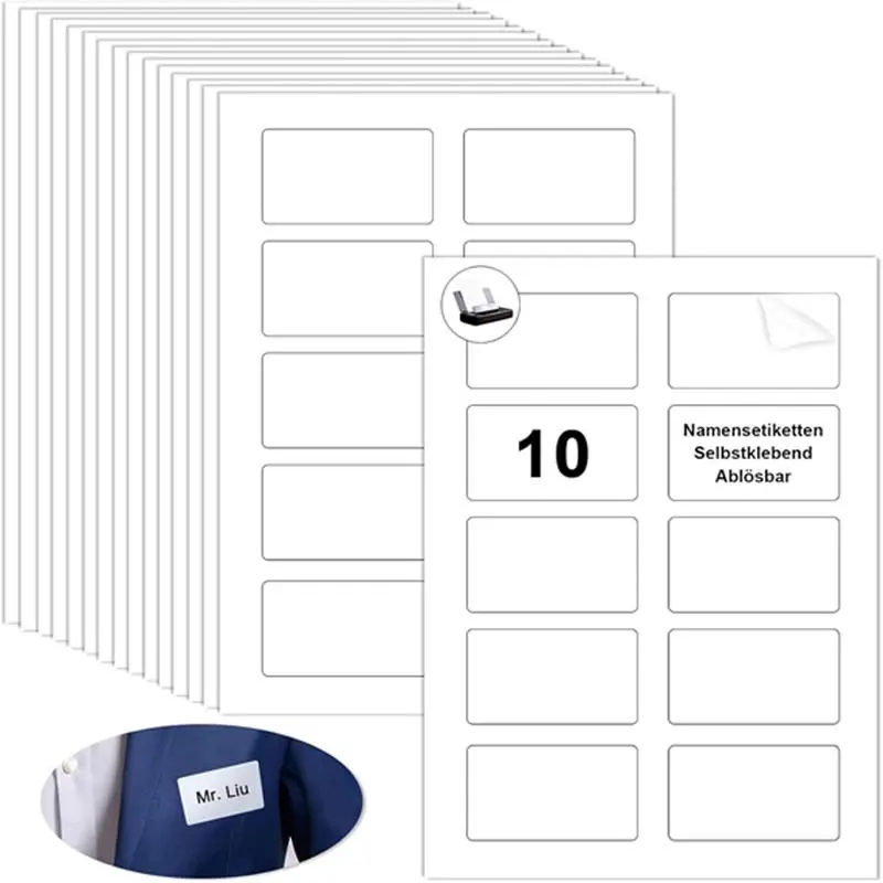 Removable Self-Adhesive A4 Name Labels Pack of 150 or 300, Printable Stickers for Clothing, Compatible with Laser and Inkjet Printers