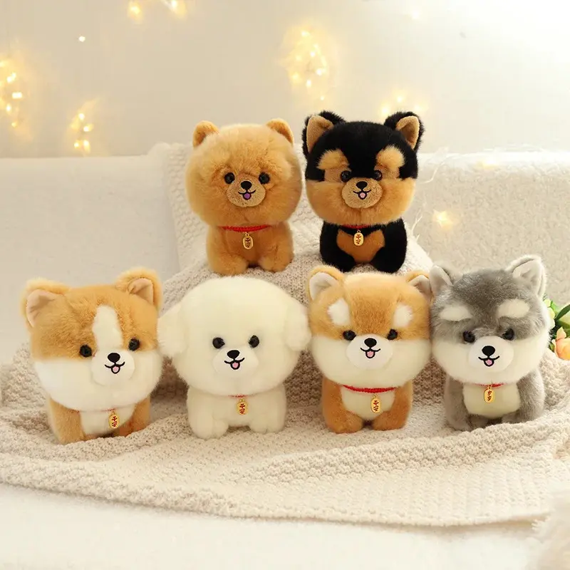 Mini Realistic Plush Puppy Stuffed Toy - Fluffy, Soft, Kawaii, with Plastic Pendant Charm, Pomeranian/Chow Chow/Yorkie Designs, Unisex Cute Collectibles Decoration Gift for Ages 14+ Teen Girls