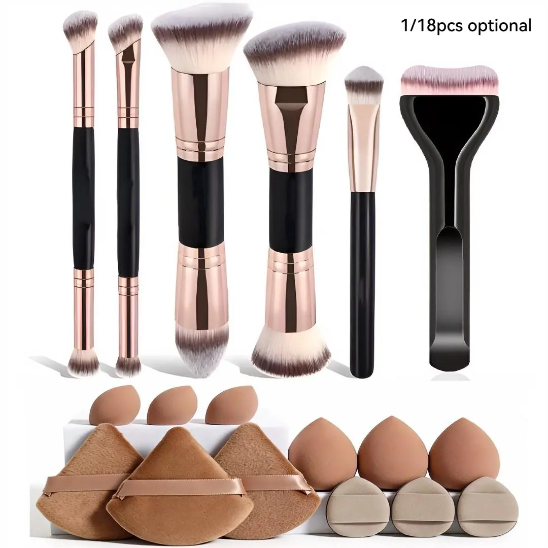 Professional Makeup Brushes & Powder Puffs Set - Ultra-Soft Synthetic Fiber Brushes Kit Including Foundation/Eyeshadow Brushes, Beauty Egg & Triangle Puffs, Portable for Travel & Daily Use