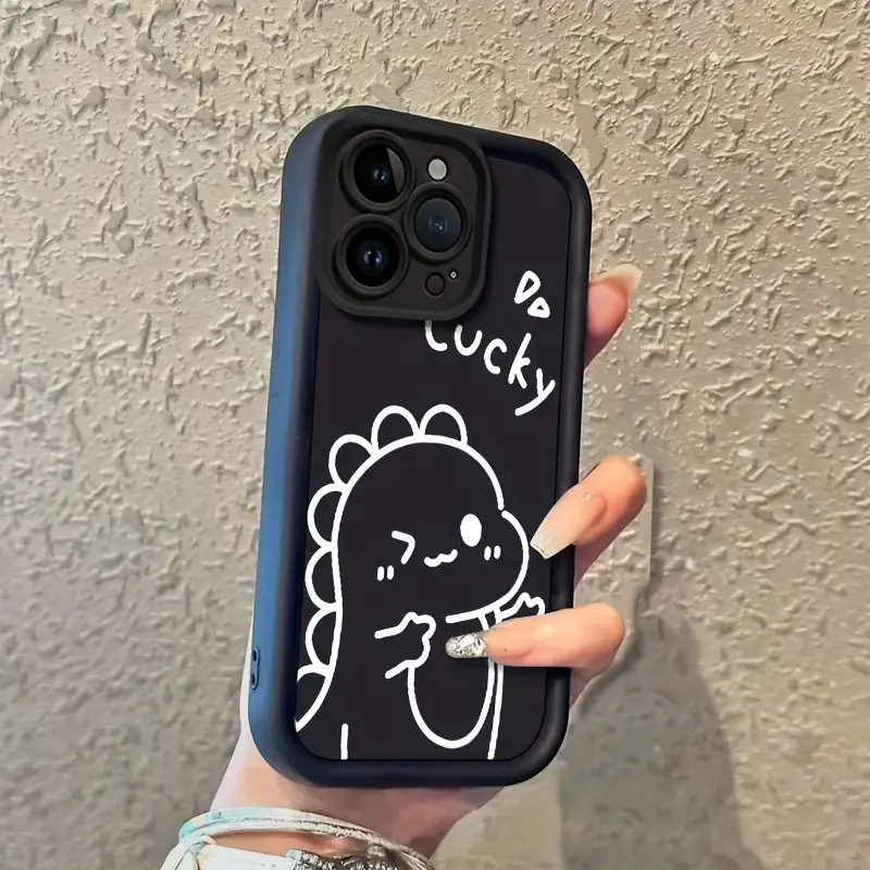 Cartoon Dinosaur Silicone Shockproof Case for iPhone 17 Pro Max 16 16e 15 14 Plus 13 12 Mini 11 Air X XS Pattern Soft TPU Rubber Camera Protection Rugged Mobile Phone Cover Gift 2D printing