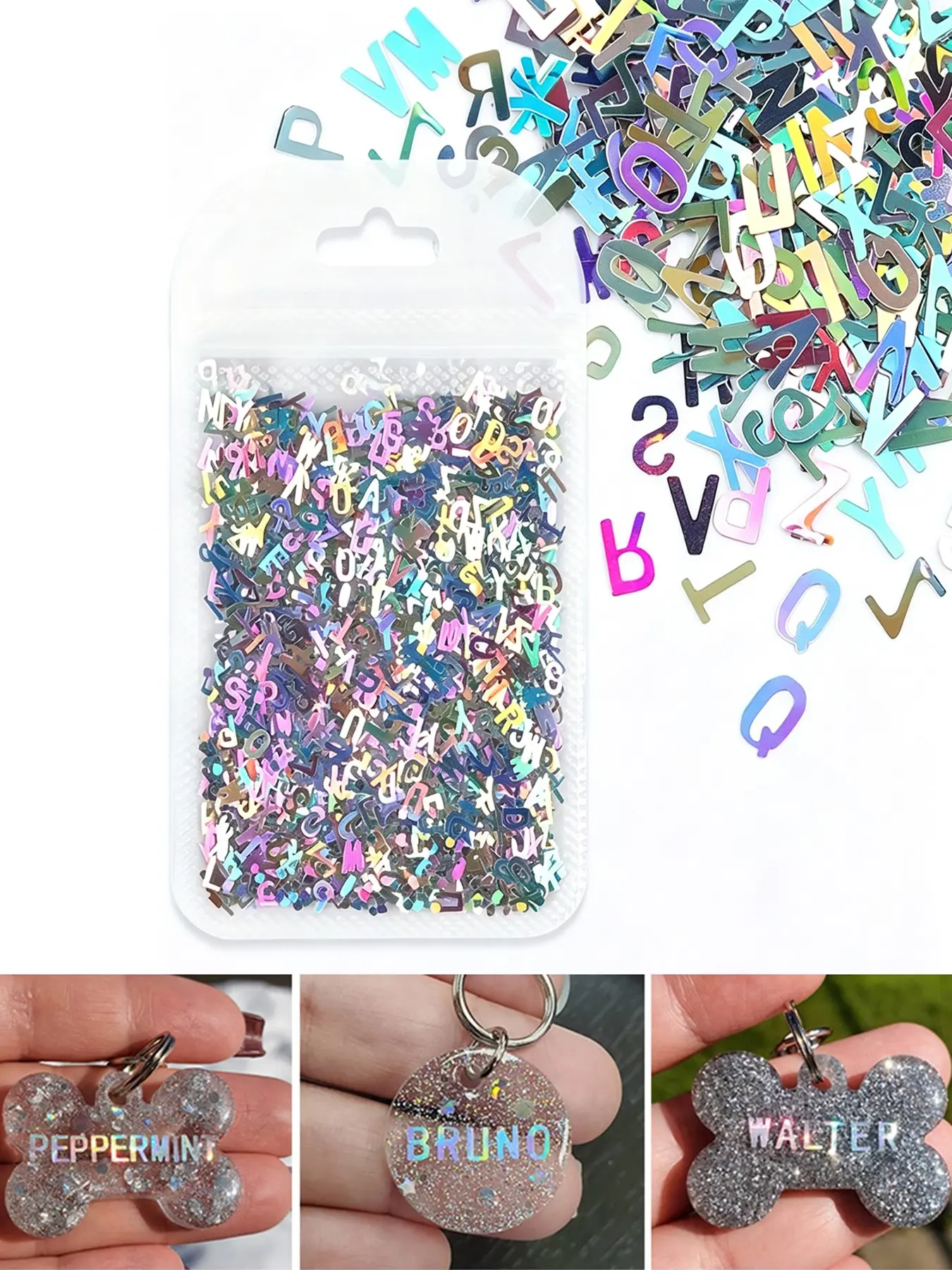 2g/pack Holographic Alphabet Letter Glitter Sequins, Mixed 26 Letters Iridescent Laser Letter Flakes, Resin Epoxy Fillers for DIY Keychain Jewelry Making, Nail Art Slime Resin Craft Decorations