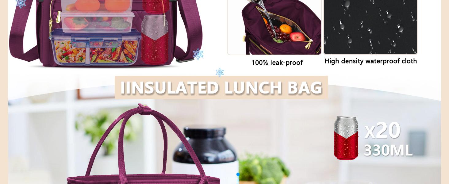 Lunch Bag Lunch Box Women - Leakproof Insulated Lunch Cooler Bag for Women - Large Lunch Tote Bags Adults, Purple