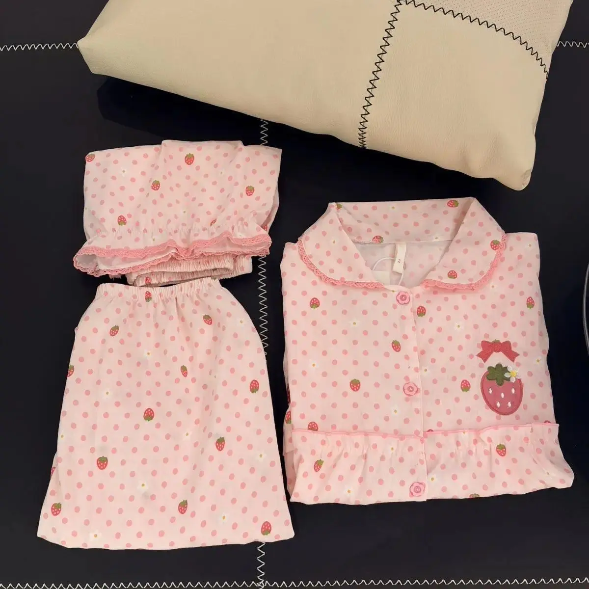 Kawaii Preppy Lolita Pajama Sets Women Y2K Japanese Ruffle Tops Casual Shorts Loose Pants Fashion Suit Chic
