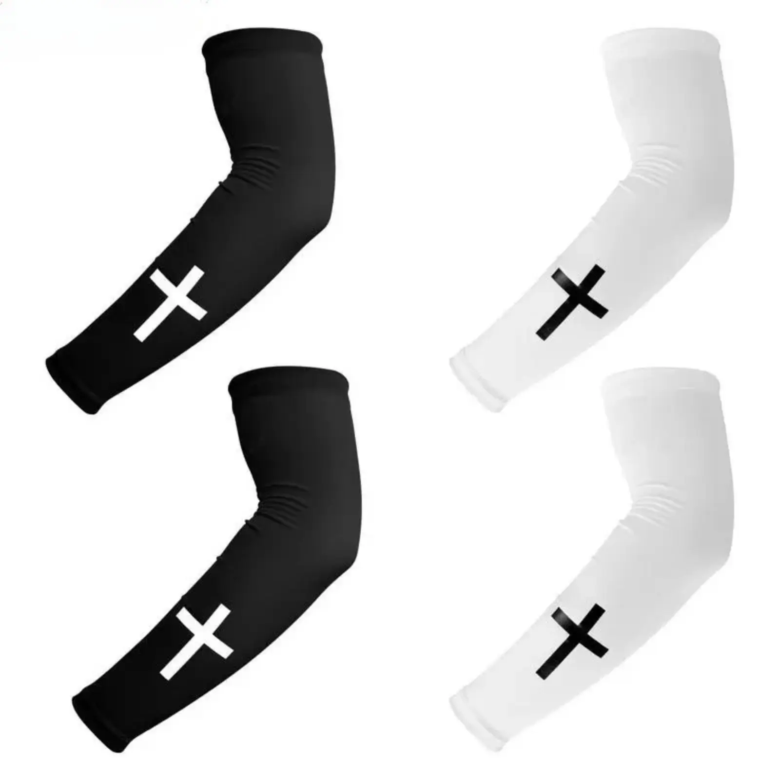 2 Pairs Cross Pattern Religious Cooling Compression Arm Sleeves for Men Women, Polyester UV Protection Sun Sleeves, Ideal for Football Basketball Running Cycling Outdoor Sports tiktokshopbacktoschool