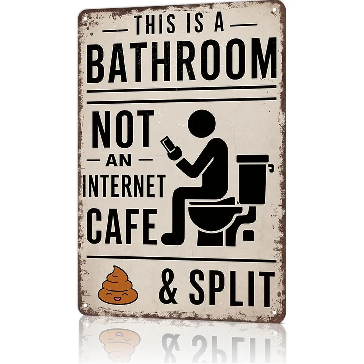 Rectangular Vintage Industrial Waterproof Moisture-Proof Durable Metal Aluminium Wall Sign (8x12 in) - "This Is A Bathroom Not An Internet Cafe" Split Decor, Playful Farmhouse Housewarming Gift, Alternative Home Supplies, Novelty