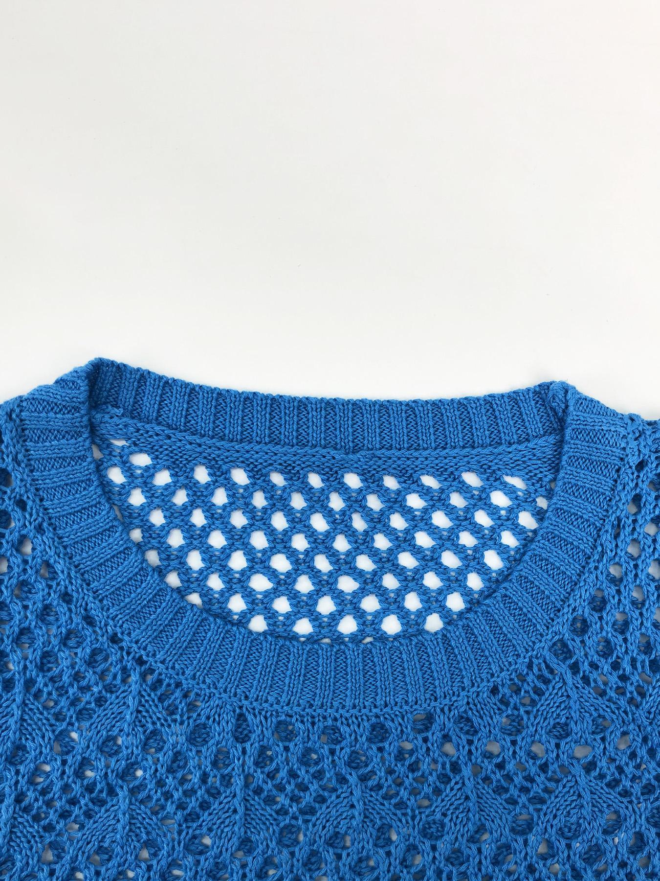 Spring Summer Elegant Knit Short Sleeve Round Neck Cut Out Long Dress, Casual Comfy Chic Striped Beach Vacation Dress, Fitted Style