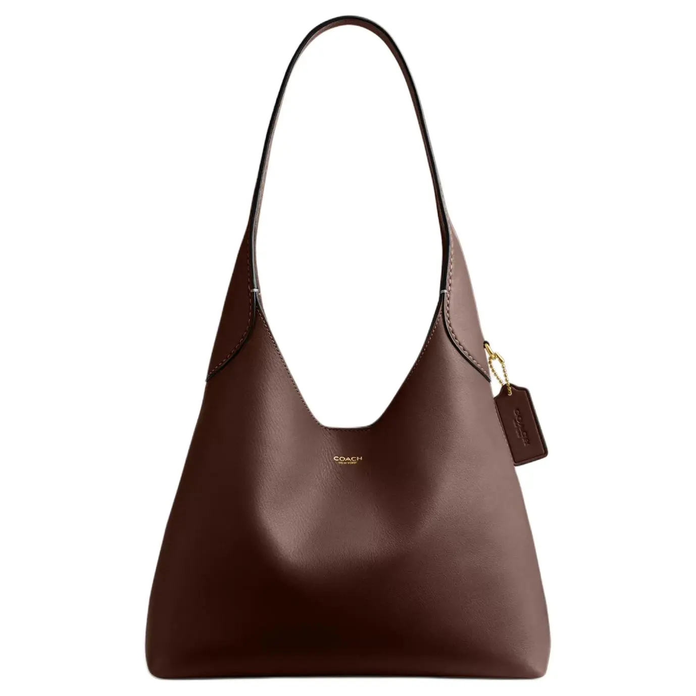 COACH Brooklyn 28 Hobo Handbag for Women – Pebbled Leather, Magnetic Snap Closure, Gold Logo Print, Maple Brown
