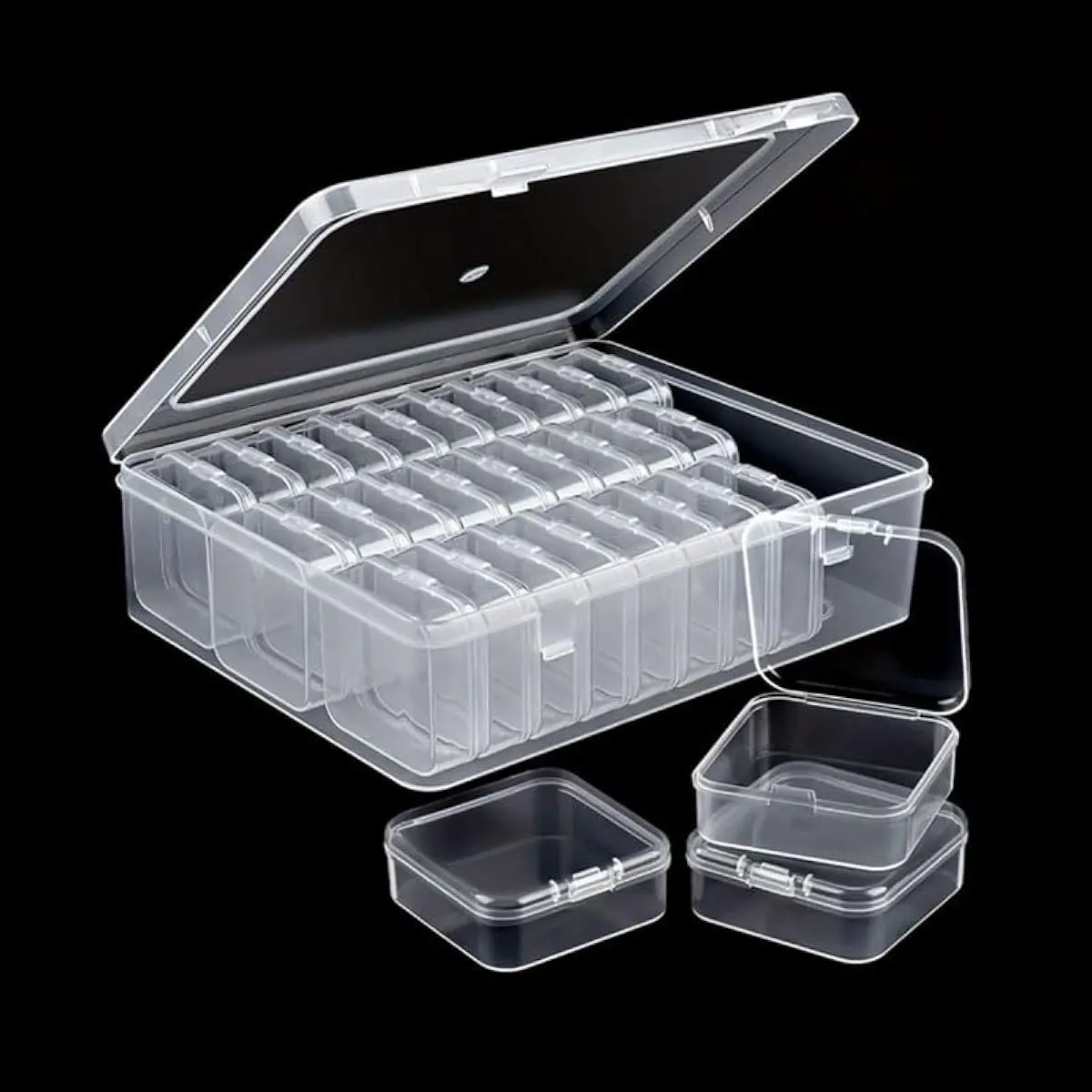 Generic Small Modern Clear Plastic Storage Box, 14 Pieces, Hinged Lid, Rectangle, 4.7 x 4 x 2.36 Inches, 14 Liters, For Arts & Craft, Cosmetic & Make-Up, Trading Card, Storage