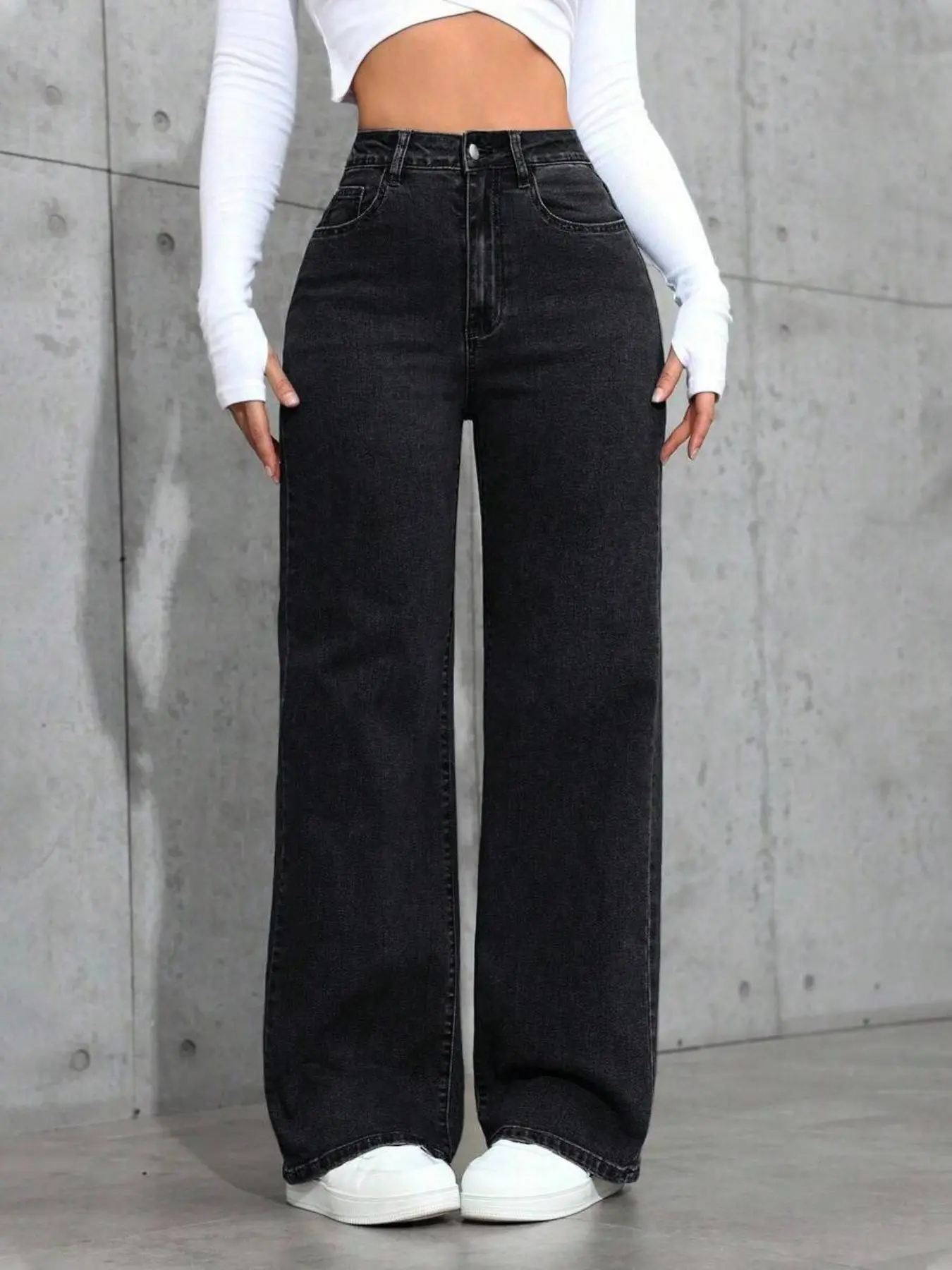 PETITE Women Casual Streetwear Slant Pocket Straight Leg Jeans,High-Waisted Women's Slim-Fit Straight Leg Jeans, Comfortable & Stylish Denim Jeans for Daily Wear, Perfect Fit for All Occasions, Everyday