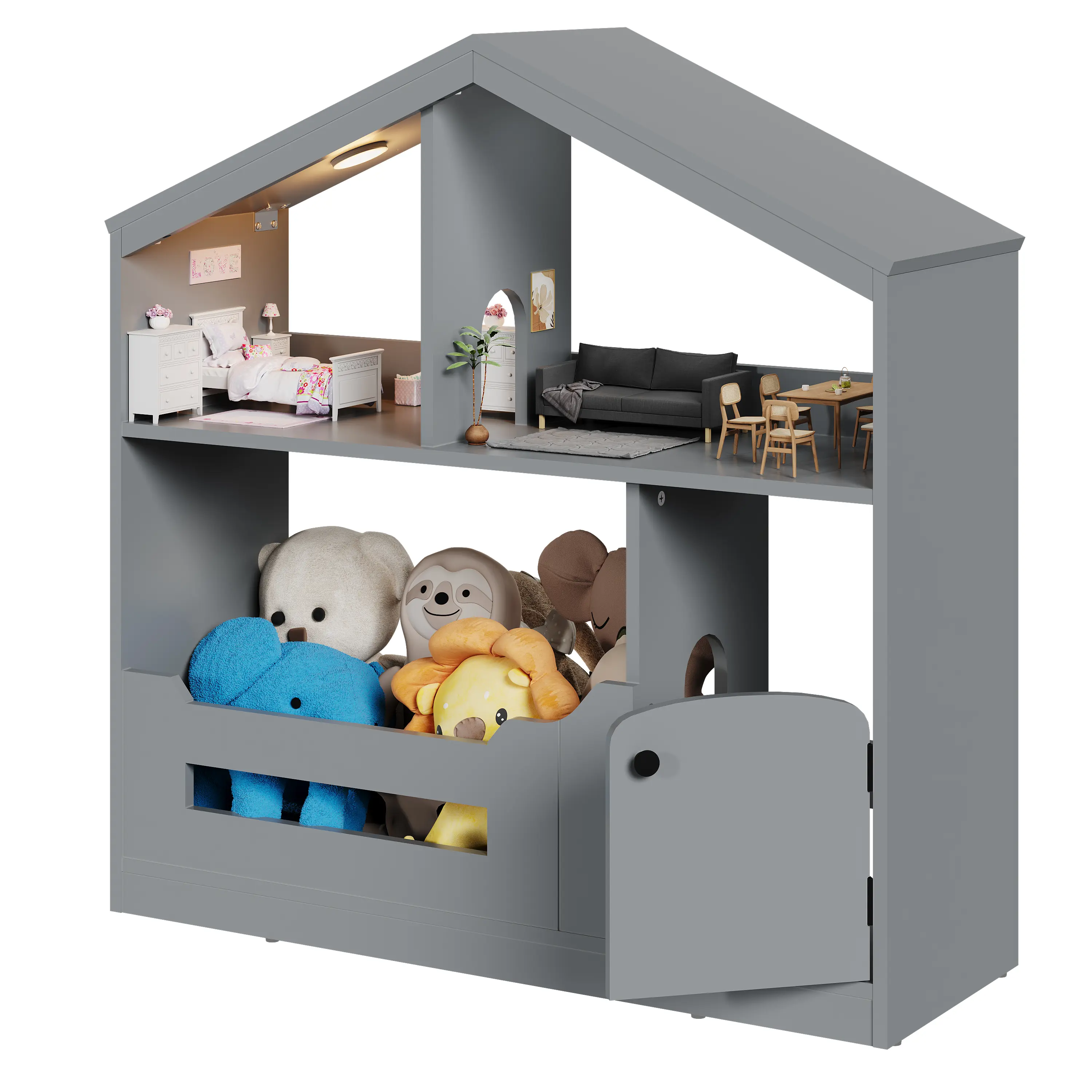 Garvee House-Shaped Kids Bookshelf with Open Storage and Cabinets – Stable Wooden Organizer – Easy Access Bookcase – Perfect for Children's Room and Play Area