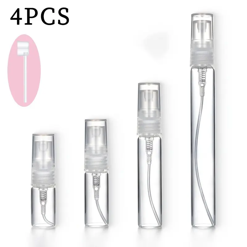 4-Pack Portable Refillable Perfume Spray Bottles, Glass/PVC Pressurized Sprayers, Mini Size, Lightweight, Multi-Scene Use, Includes Dispenser, Cosmetic Tools