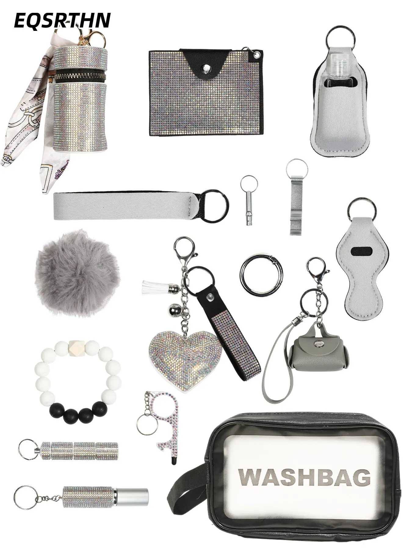17pcs Self Defense Keychain for Women Full Aesthetic Safety Keychain Accessories Emergency Survival Tools Loud Whistle Window Breaker Lip Balm Holder Keyring Wristlet Practical Security Gifts for Her