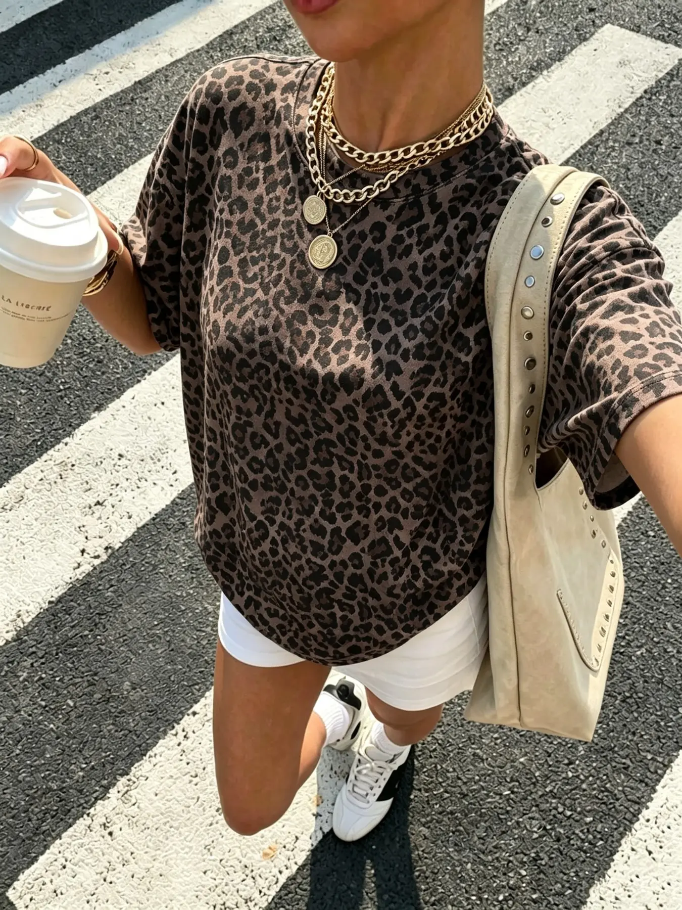 Vintage Leopard Print Oversized Short Sleeve T Shirt Women Casual Loose Fit Trendy Daily Commute Soft Tee Top