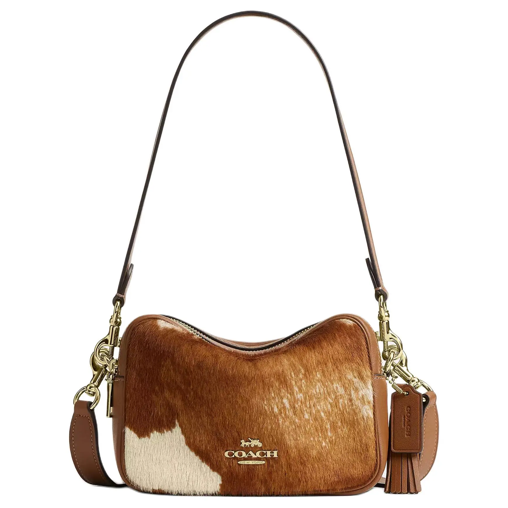COACH Coach 18 Double-Zip Crossbody Shoulder Bag for Women, Suede and Leather Blend, Small Size, Brown