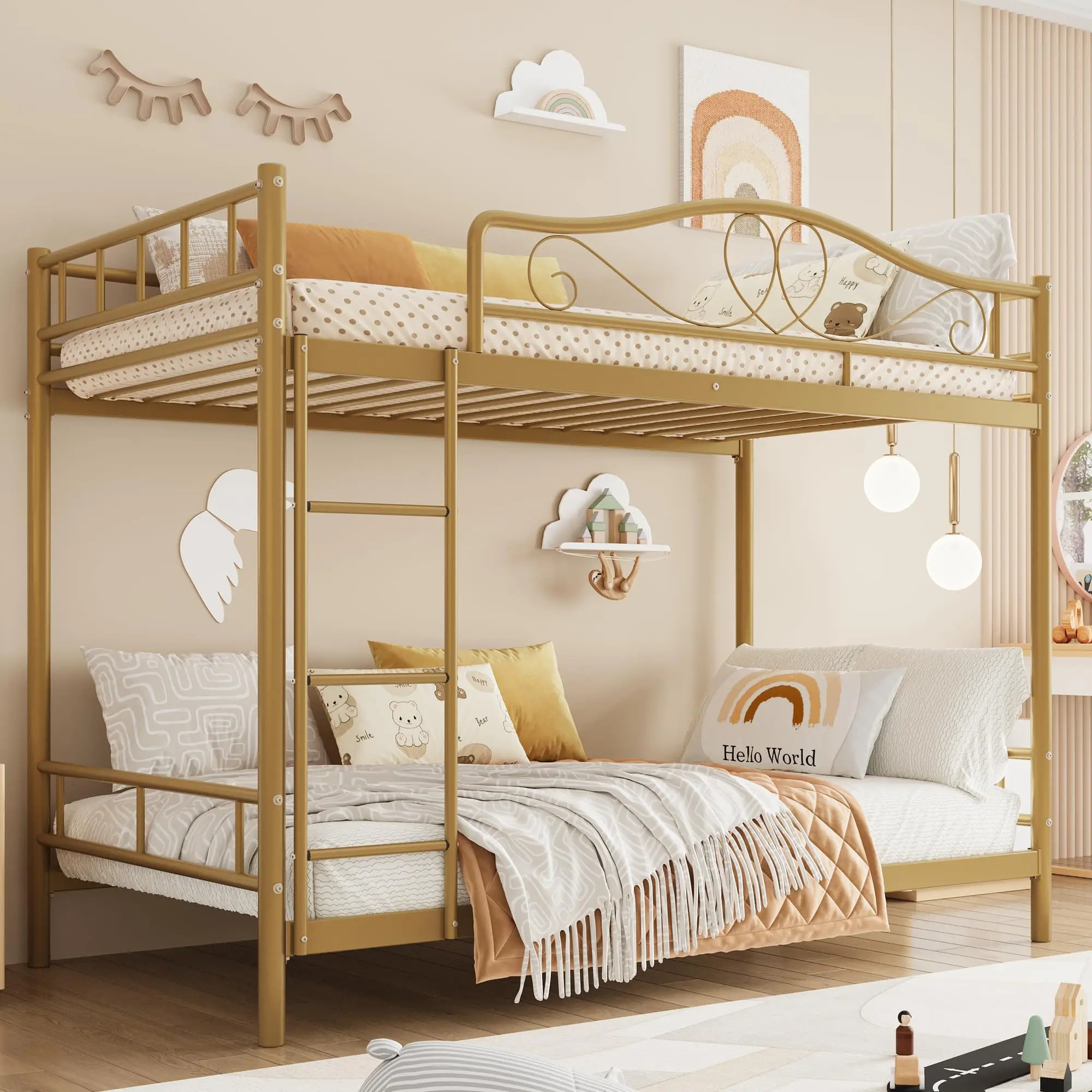 Bunk Bed Metal Twin Over Twin Bunk Bed w/ Ladder & Full Safety Guardrail – Heavy Duty 400 lbs Load Capacity – Space‑Saving – Noise Free – No Box Spring Needed