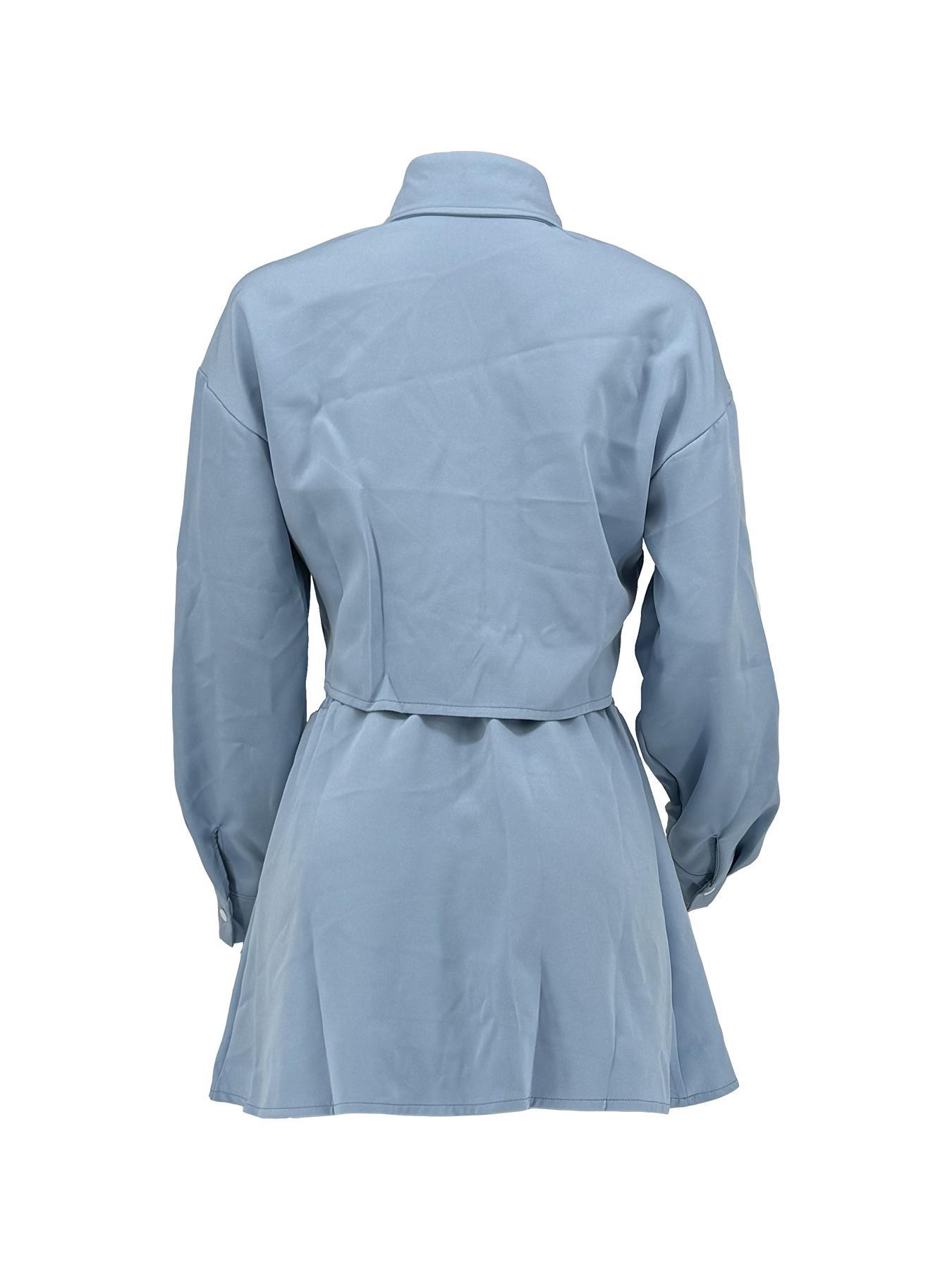 Two-piece Set Women's Solid Button Front Fitted Crop Shirt & Elastic Waist Flared Skirt, Casual Drop Shoulder Long Sleeve Top & High Waist Skirt for Daily Wear, Ladies Two-piece Outfits for All Seasons, Birthday Dresses 2024