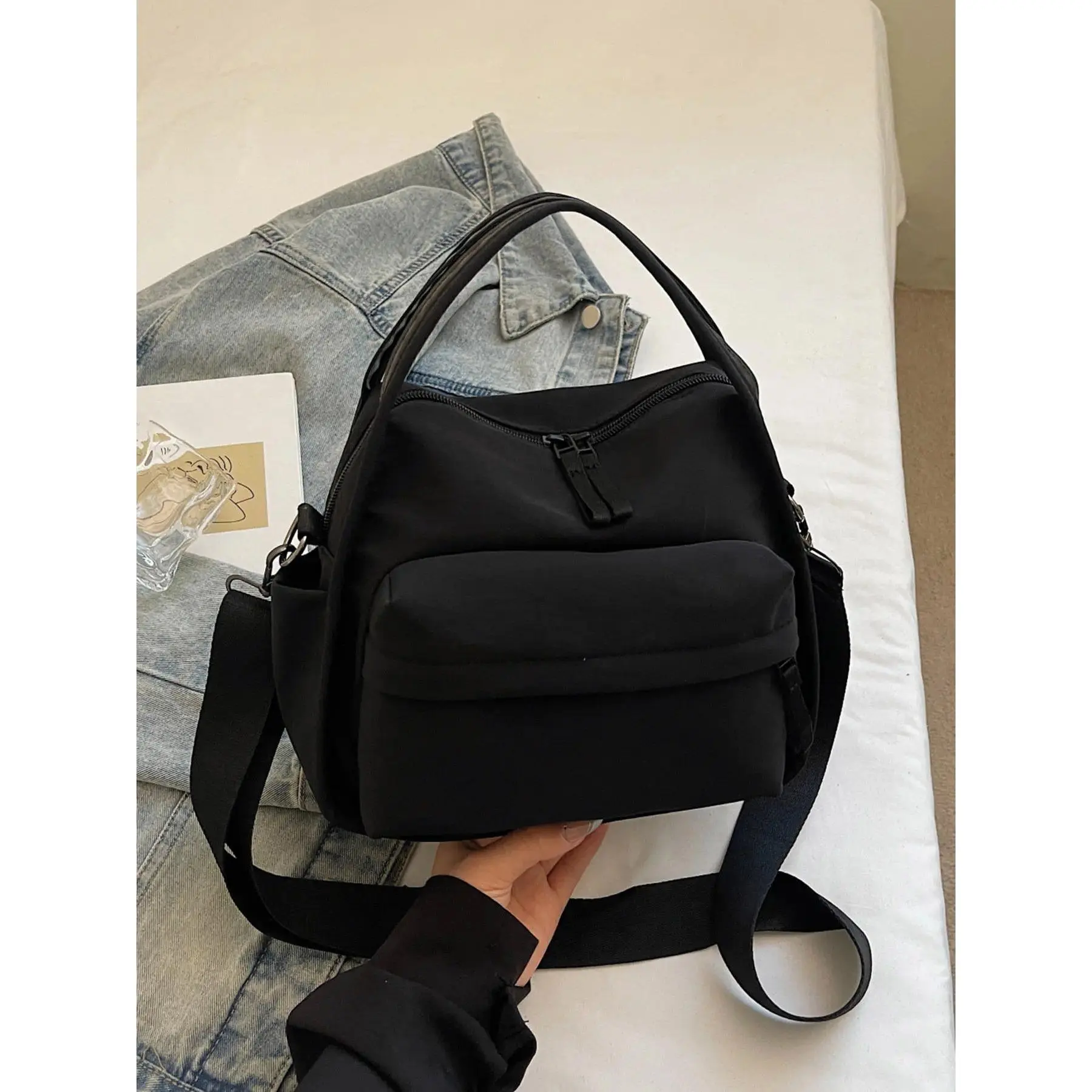 Women’s Multi Functional Nylon Backpack Tote Bag Y2K Style Convertible Shoulder Crossbody Bag Lightweight Large Capacity Travel School Daily Utility Bag