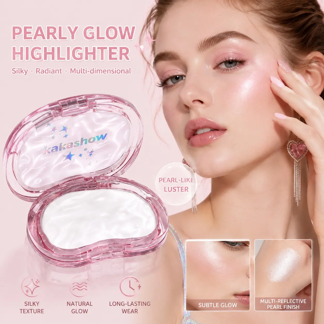 Monochrome satin-finish highlighter, low-saturation matte highlighter, brightens the tear trough and under-eye area, fine powder that doesn't cake, Smooth, suitable for various makeup looks, Highlighter Matte Glam