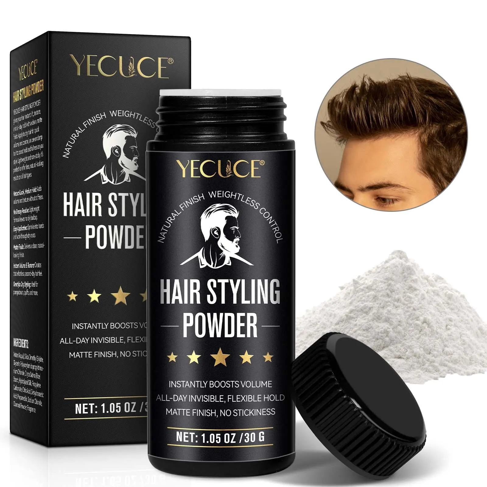 Hair Styling Powder, Natural Hold Hair Powder, Natural Ingredients, Long-Lasting, Lightweight, All-Day Invisible, Matte Finish, Non-Greasy