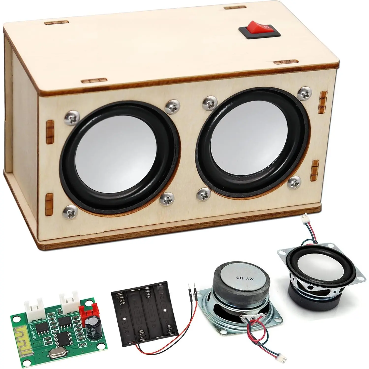 Dual-Speaker Wooden DIY Bluetooth Audio Toy Kit - Unisex Beginner Project, Watts-Powered Electronics STEM Science Experiment, Festive Party Gift for Boys, Girls 10+