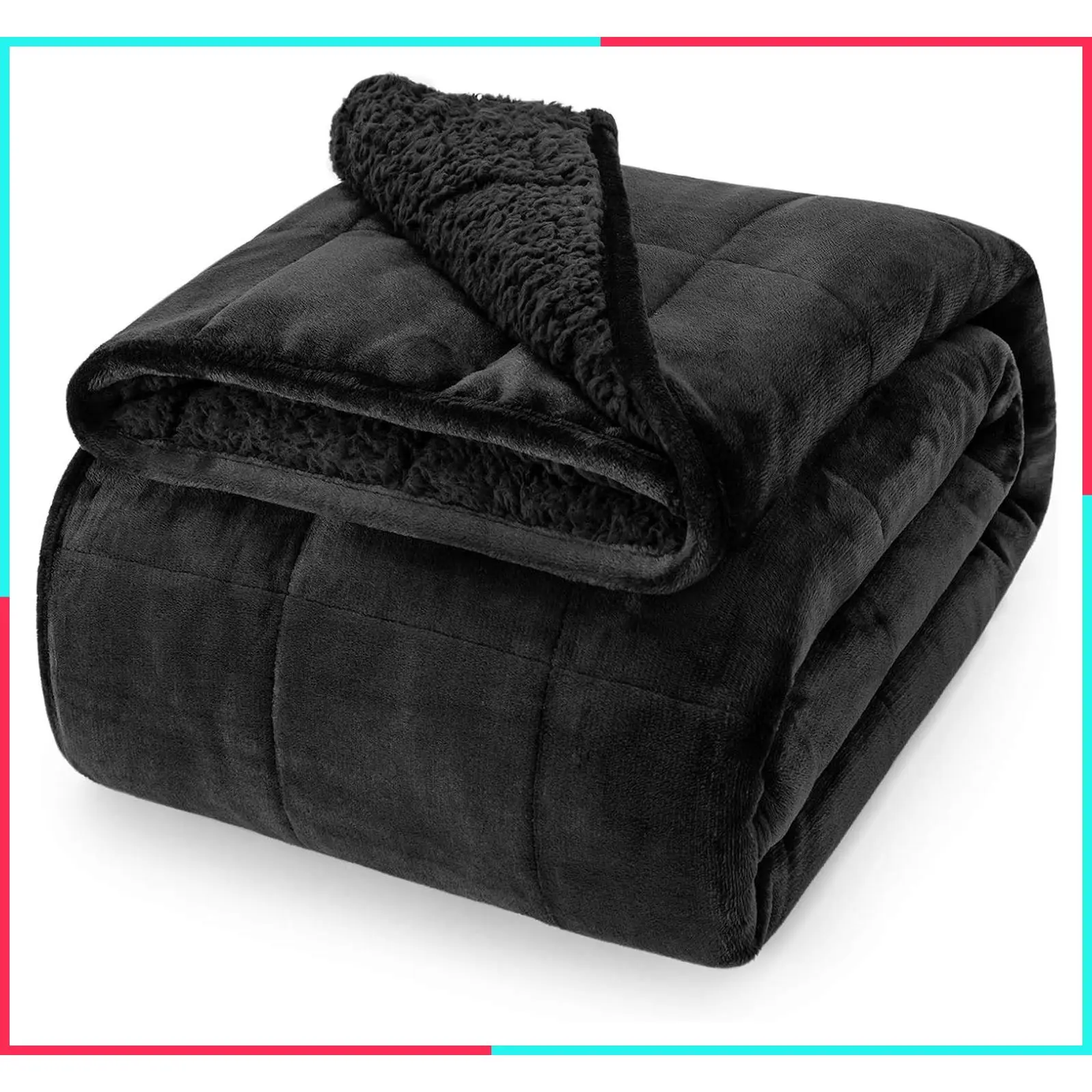Weighted Blanket for Adults 15lbs Queen Size 60"x80" Sherpa Fleece Black