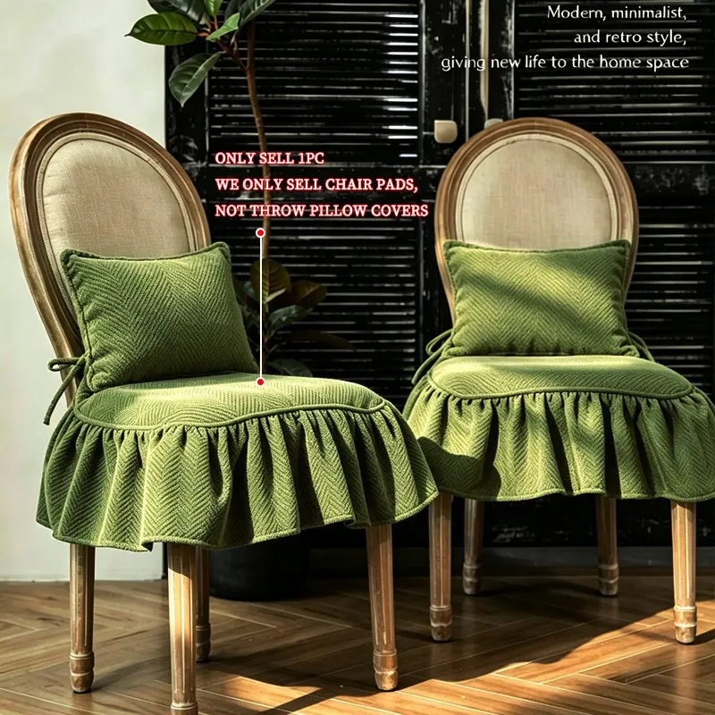 1PC French vintage ruffle chair cushion with anti-slip straps, machine washable, suitable for all seasons, applicable to dining room/study chairs
