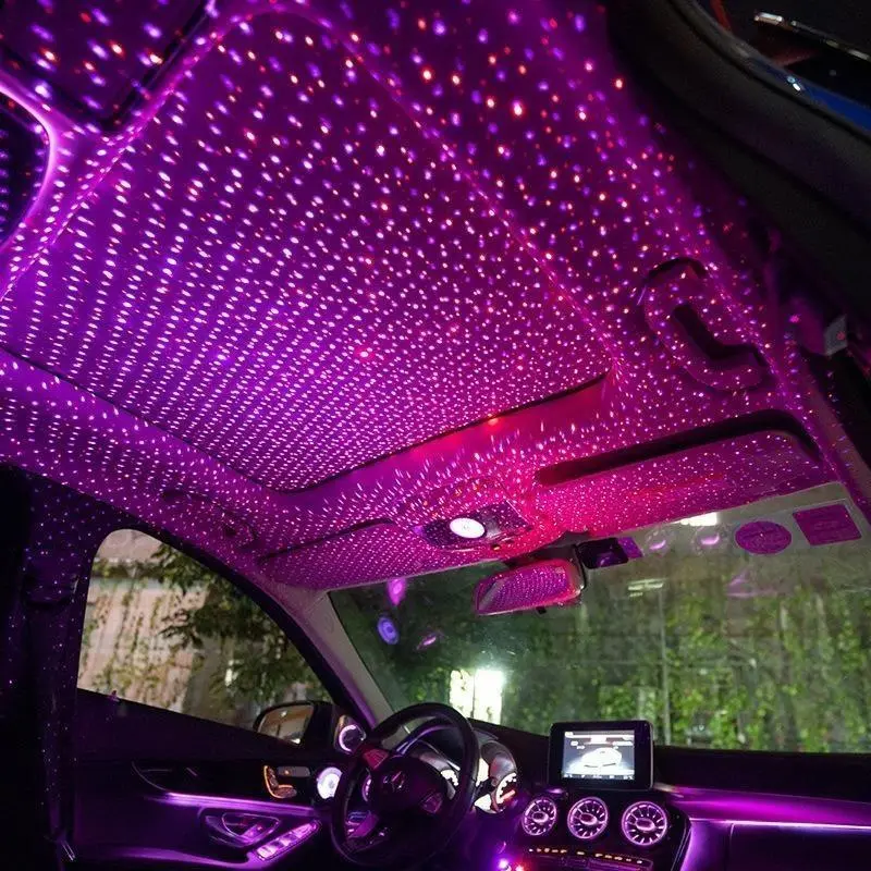 Car Star Sky Projection Light with Starry Night Effect, USB Atmosphere Lamp for Roof, Automatically Changes Patterns