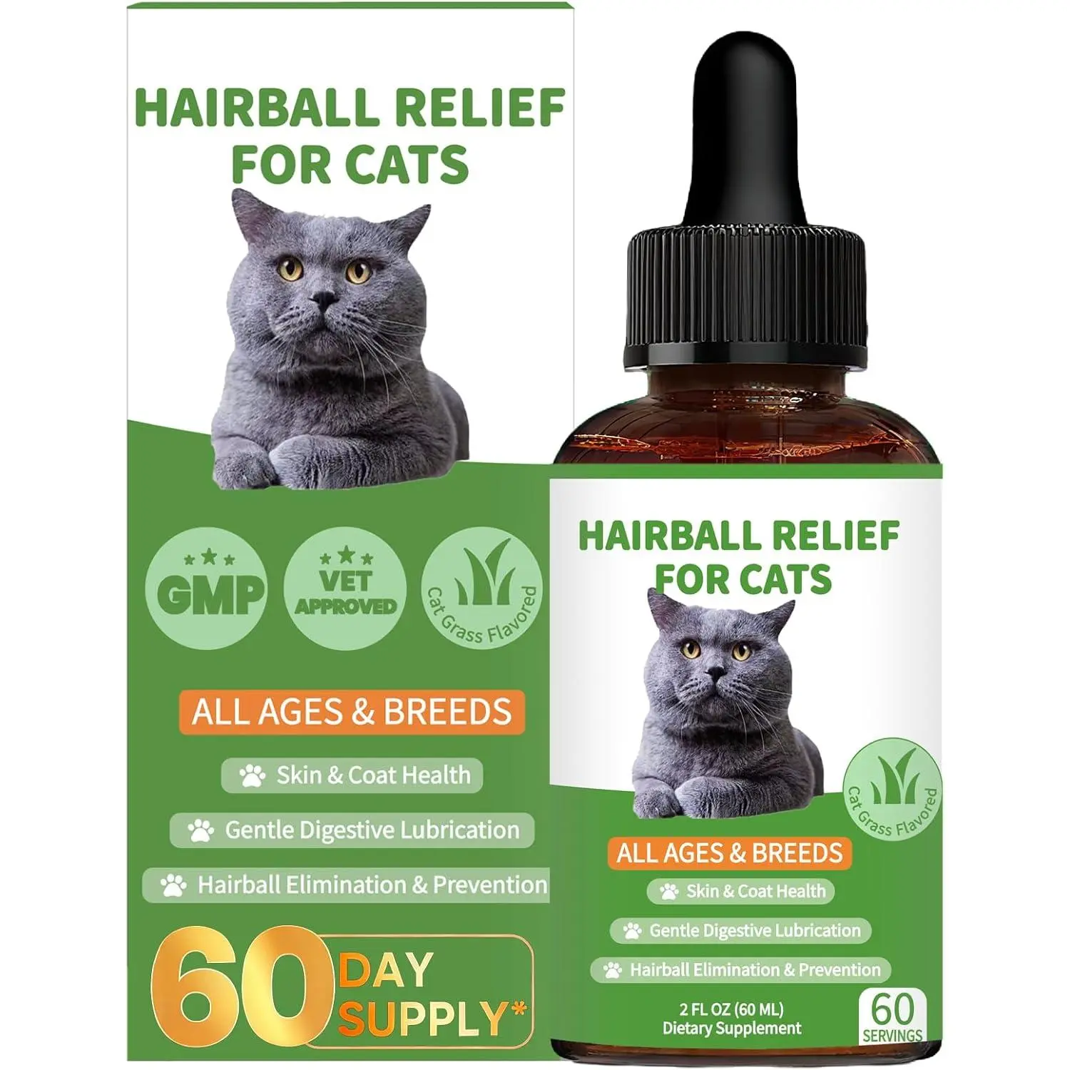 Hairball Treatment for Cats - Cat Hairball Remedy - Supports Skin & Coat, Digestion, Cat Furball Treatment, Helps Eliminate and Prevent Hairballs for Indoor Cats and Kittens(Cat Grass Flavor)