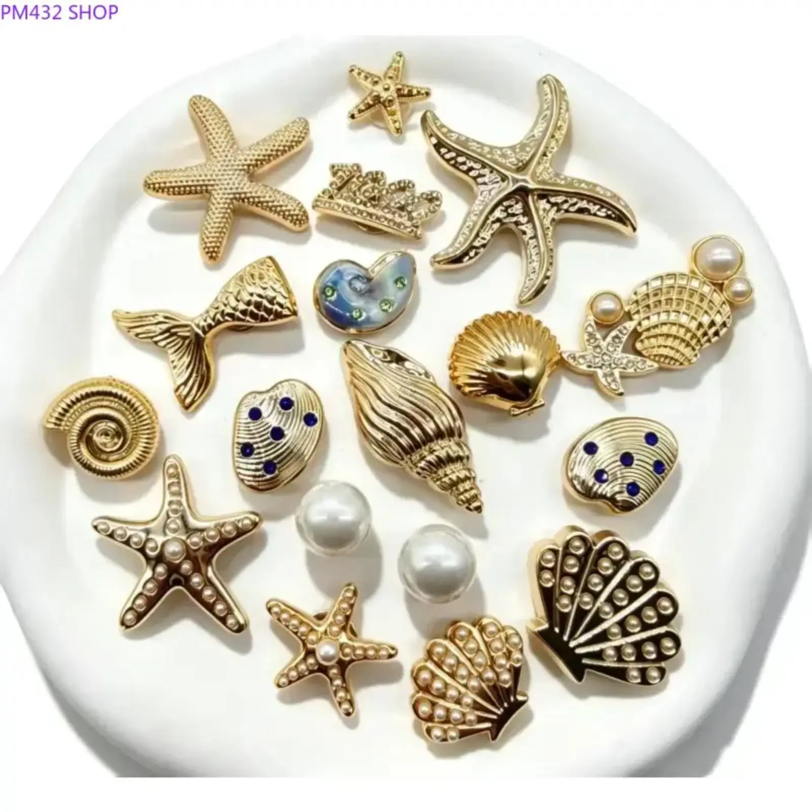 18-Piece Ocean Theme Shoe Charms Set, Rhinestone Seashell, Starfish and Pearl Charms for Clog Shoes, Sandals and Hole Shoes, DIY Decorative Accessories