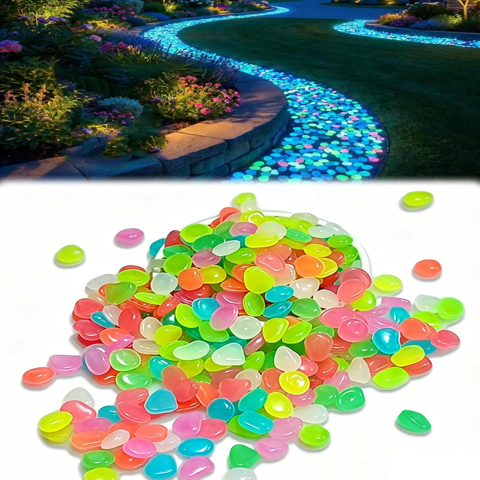2026 New Glow in the Dark Rocks, Colorful Glow in the Dark Garden Stones, Luminous Pebbles for Outdoor Landscaping, Walkway, Yard, Fish Tank Aquarium Decor (1000 PCS, Colorful)