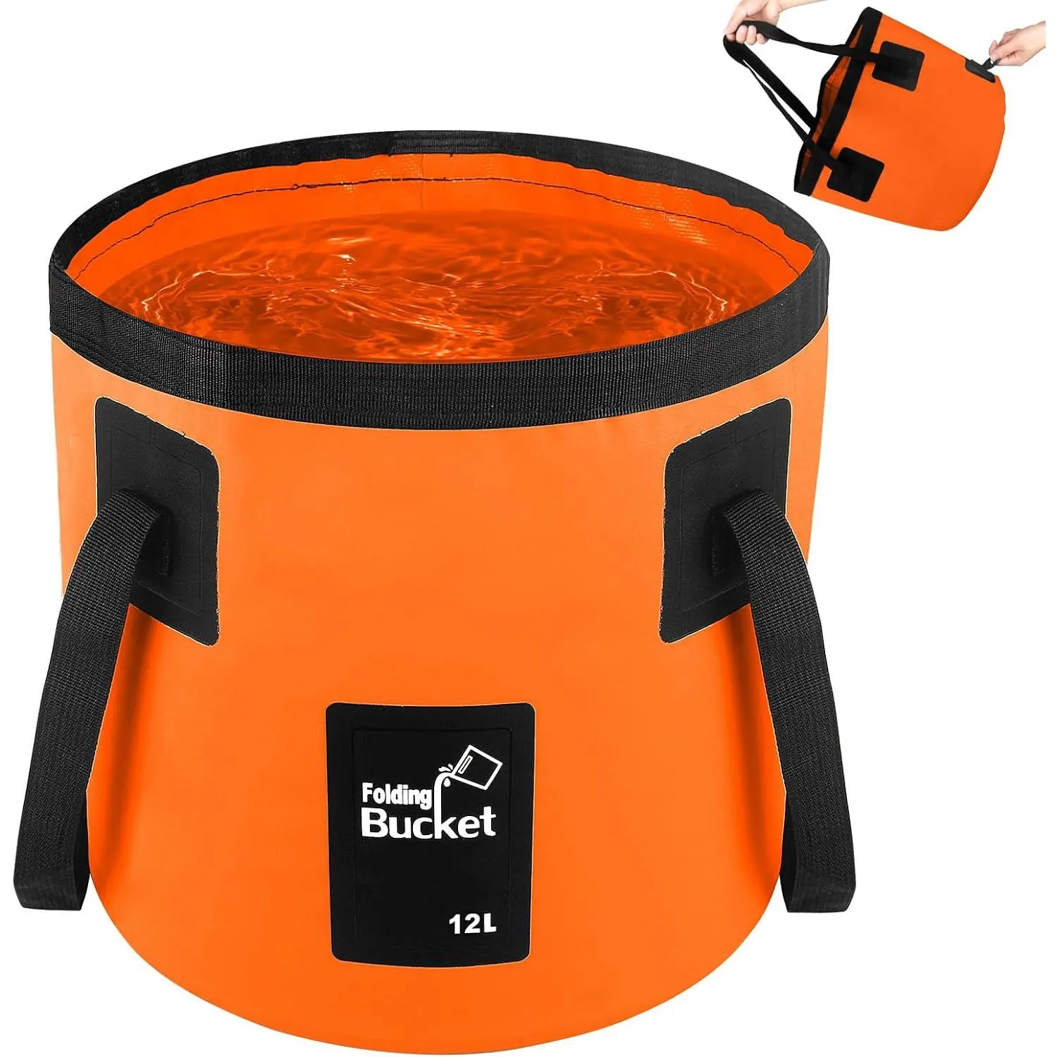 Collapsible Bucket with Handle, 3.2 Gallon Foldable  Wash Bucket Cleaning Bucket for Fishing, Camping, Gardening, Storage, Portable Wash Basin for RV Household Essentials & Outdoor Supplies