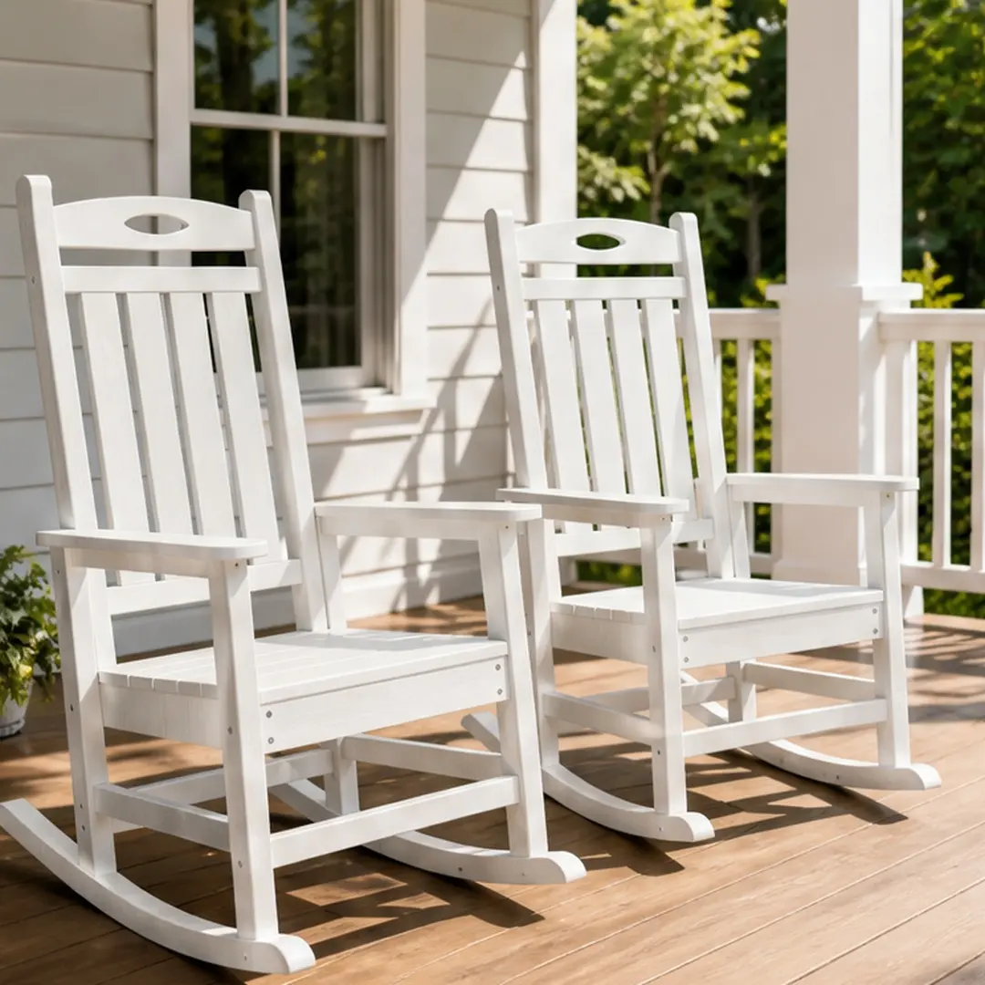 ARCH Oversized Outdoor Rocking Chair Set of 2 HDPE Patio Rocking Chairs for Adults White Weather-Resistant Anti-Tip Rocker for Porch Garden Lawn Backyard Heavy Duty 350 lbs Capacity No Cushion, White Color Options, HDPE Material, Product Dimensions: