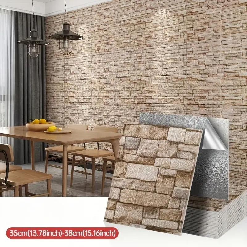 50pcs Brick Pattern Self-Adhesive Wall Paper, Easy Peel & Stick, Washable, Cuttable, for Kitchen Living Room Bathroom Hallway, 3mm Thick, 38cmx35cm, Decorative Wallpaper