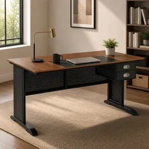 ARCH 63 Inch Computer Desk with Large Work Surface, Gaming Desk Writing Desk for Home Office Study, Modern Simple Desk with Sturdy Metal Frame, Black/Brown Options, MDF & Acrylic Construction, Spacious Desktop for Monitor, Keyboard, Books