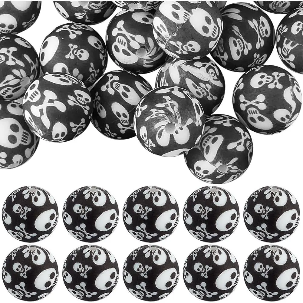 1 Box 50 count  Halloween Spacer Beads Skeleton Beads Small Black White Gothic Skull   Soft Spacer Loose Beads Bulk for  Making Beading Kit Bracelets Adult Supplies