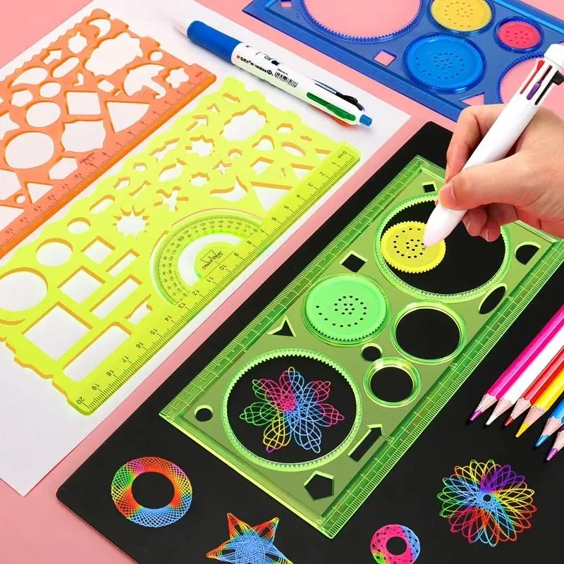 Plastic Geometry Spirograph Drawing Stencils Set, Floral Shapes Drawing Tool with Multiple Styles, Kids' Educational Art Crafts Painting Template Ruler (Party Bag Gift for Home & Festive Supplies), Kids Drawing, Child