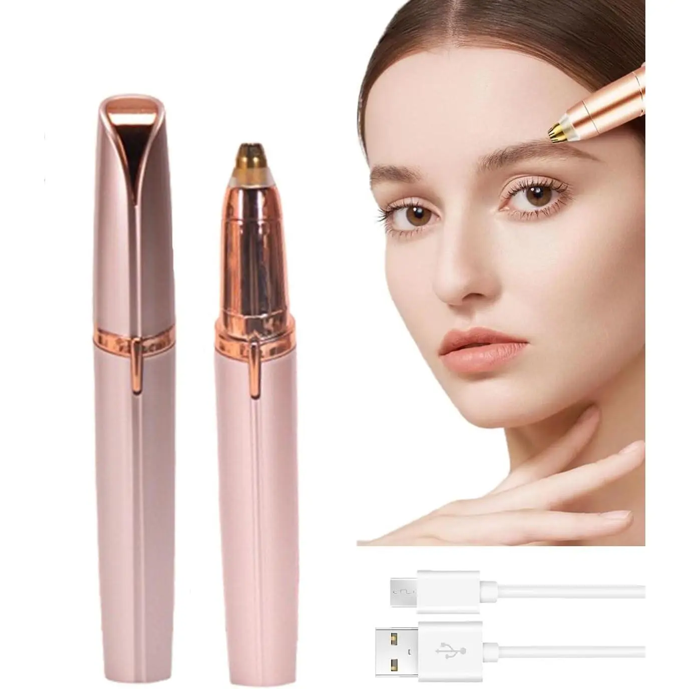 Women's Portable Eyebrows Smoothing Rechargeable Electric Razor - Painless Facial Hair Remover, Festive Party Gift Home Supply (Rose Gold)