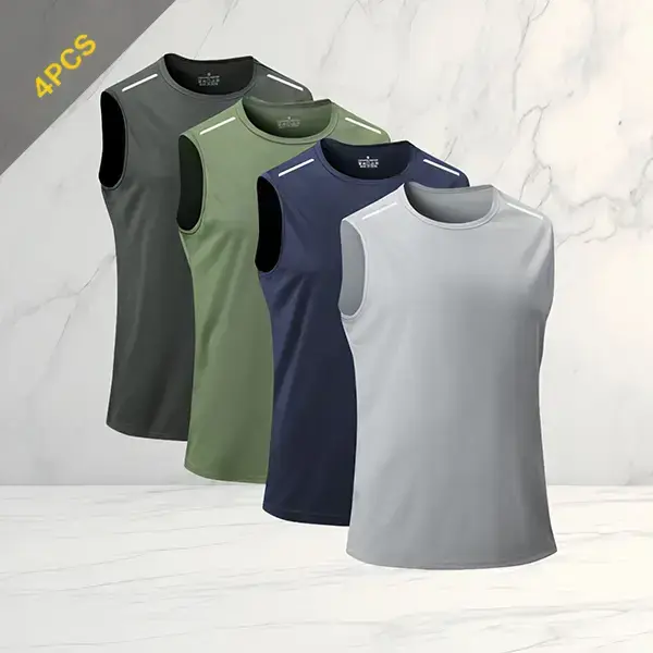 4 pack sleeveless sports top, trendy athletic style, made with skin friendly breathable material, suitable for both gym workouts and outdoor jogs, excellent value for money Fitness Outfits Exercise Activewear