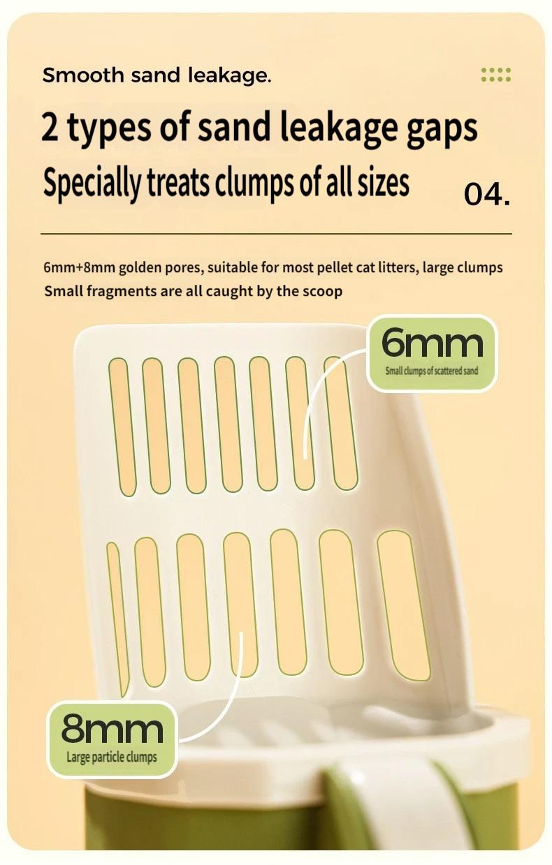 Multi-Function Cat Litter Scoop With Built-In Trash Bin, Large Capacity Litter Scooper With Bag Storage, Dual Gap 6mm+8mm Sifter Scoop For Most Cat Litter, No-Mess Litter Box Cleaner With Ergonomic Handle