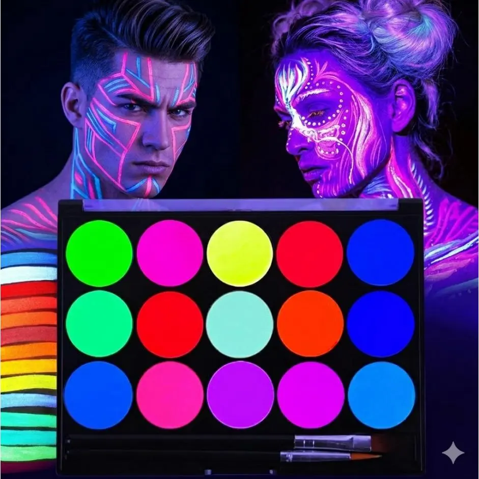 Washable Glow Neon Face Paint Palette for Festival & Party Makeup