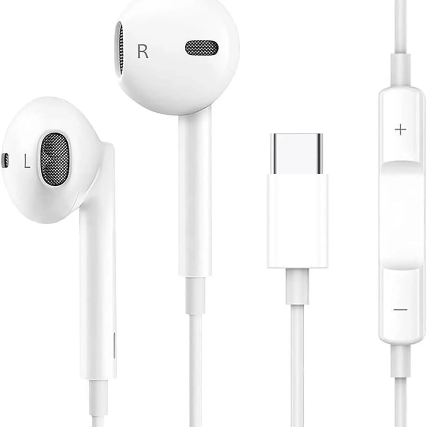 USB-C Wired In-Ear Headphones with Microphone, Volume Adjustment Cord, Type C Earphones, Compatible with iPhone 15/16, iPad Pro/air/mini, Android Devices