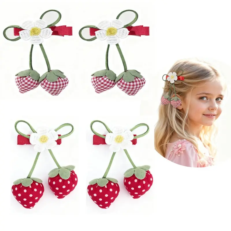 Cute Strawberry Bow Hair Clip, 3D Fabric Fruit Hair Barrette, Coquette Style Hair Accessory for Girls and Women, Lightweight Summer Hair Clip for Daily Wear, School, Vacation and Gifts