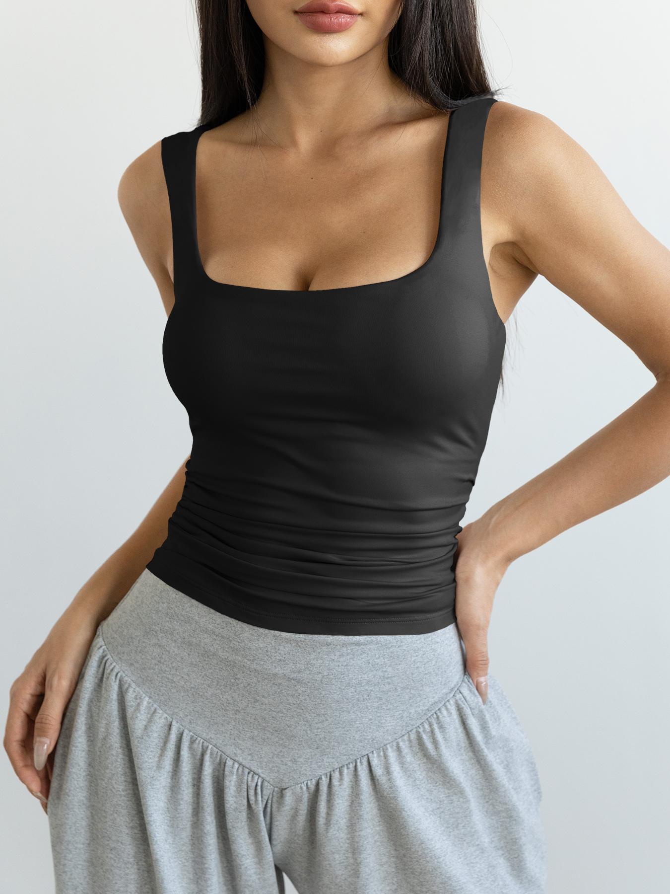 Women's Solid Color Sports Tank Top, Casual Comfortable Breathable Sleeveless Top for Exercise Gym Workout Running, Ladies Sportswear for All Seasons, Gymswear