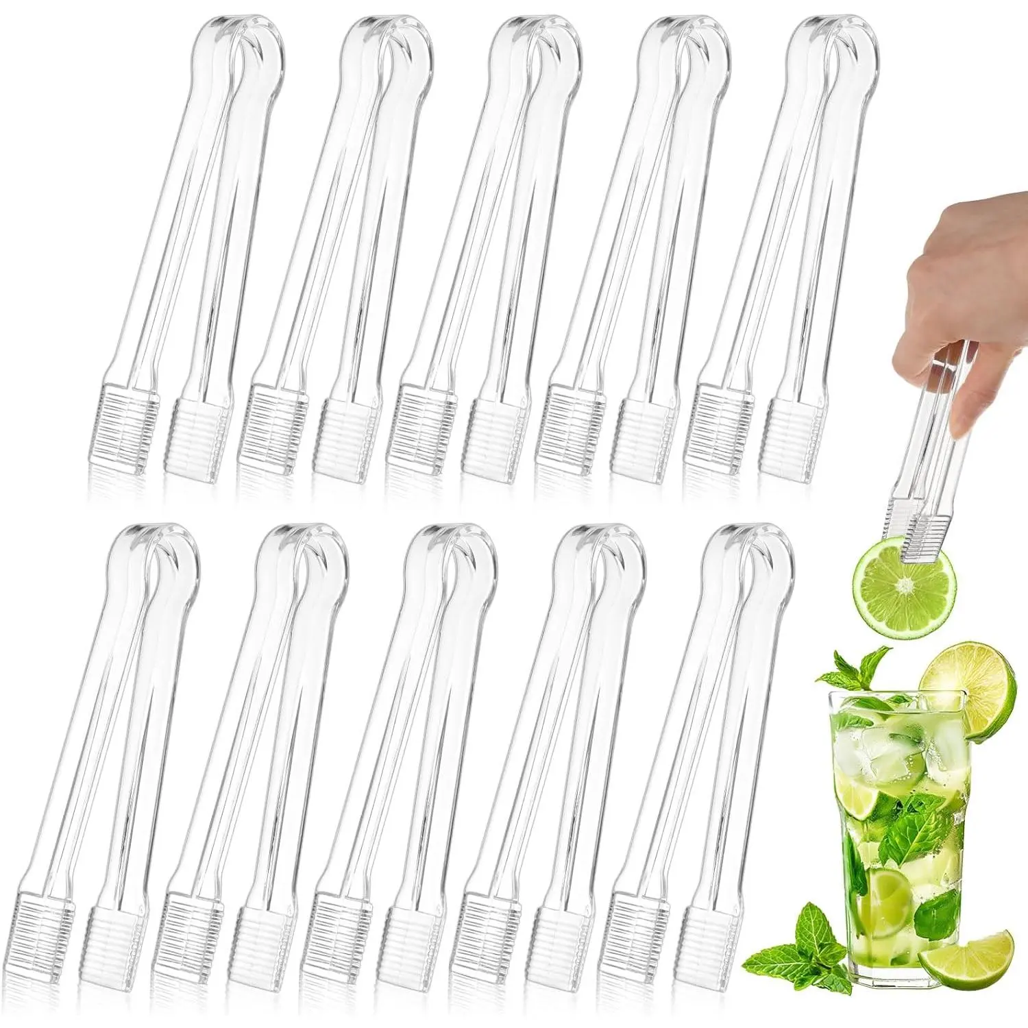 10 PCS Plastic Serving Tongs, Disposable Clear Plastic Tongs, Small Kitchen Serving Utensils for Party Food Buffet Appetizer Salad Catering Ice, 6.3 Inches