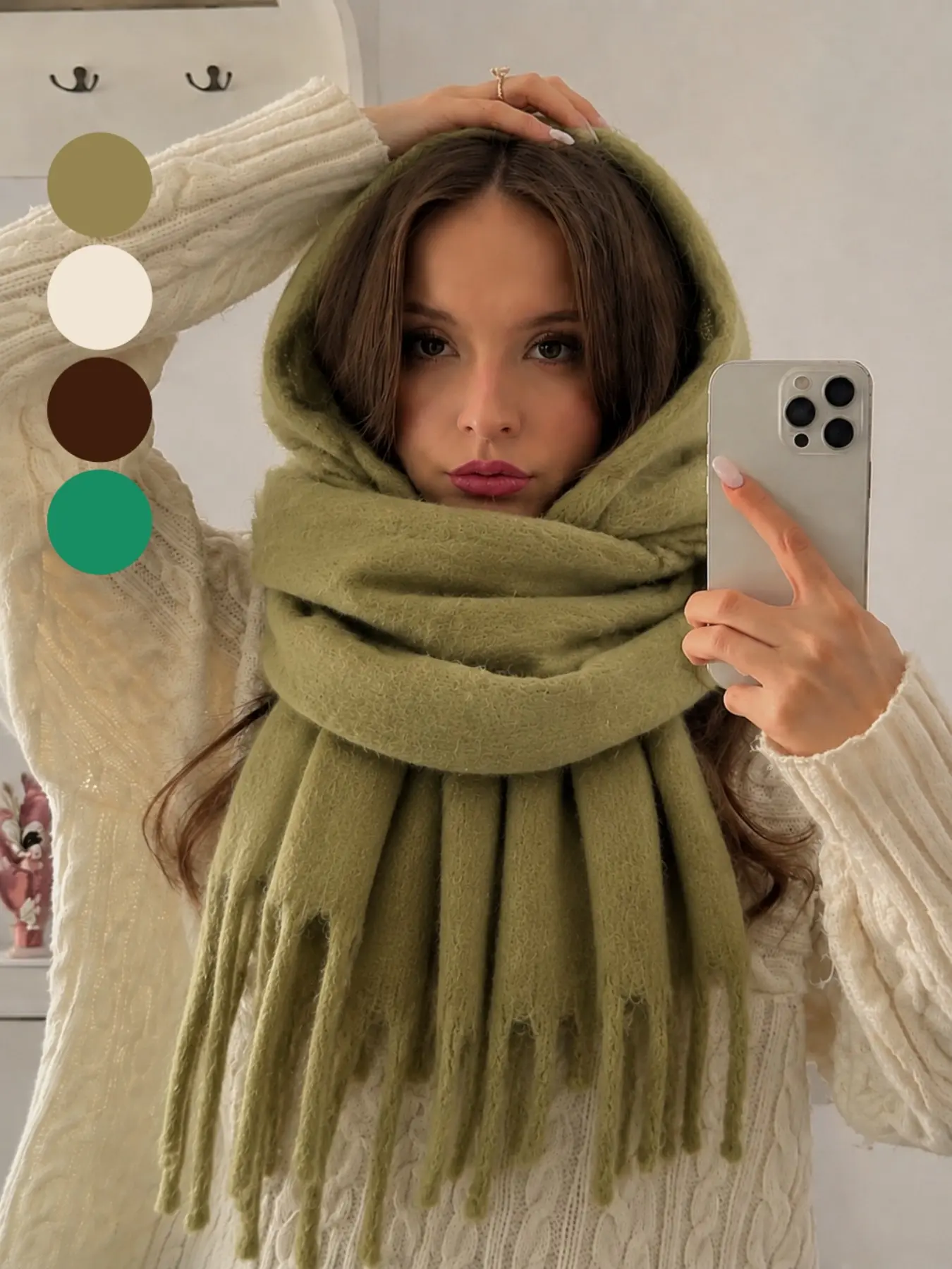 Women's Soft Imitation Cashmere Scarf, Neckscarf, Windproof and Warm, Casual Loose-Fit All-Over Print, Perfect for Winter Fashion