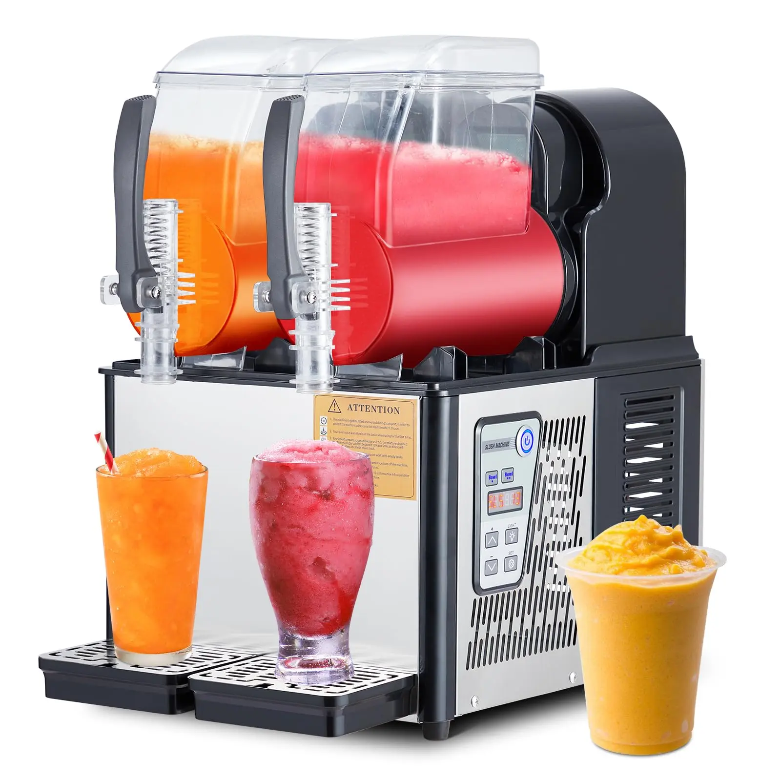 GARVEECommercial Slushie Machine with Dual or Single Stainless Steel Tanks (3L to 8L Capacity), 300W to 500W Power, Self-Cleaning Feature, Ideal for Frozen Drinks, Coffee Shops, Restaurants, Bars
